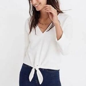 Madewell Texture & Thread Long-Sleeve Tie-front Top - White